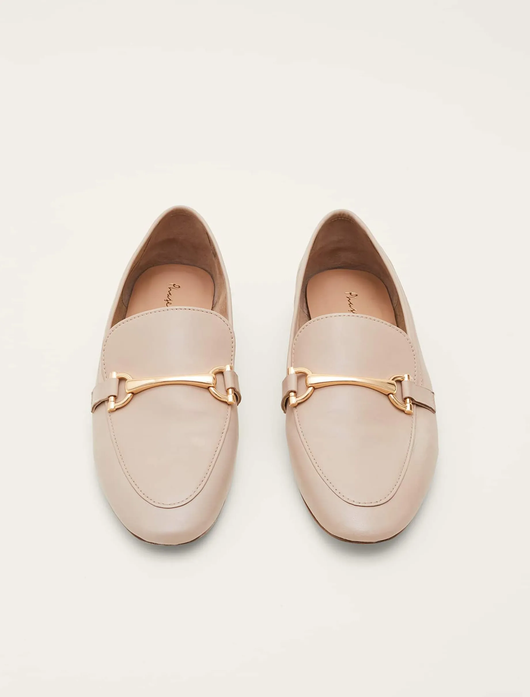 Flats^Phase Eight T-Bar Leather Loafers Neutral