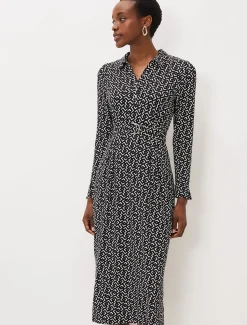 Dresses^Phase Eight Teigan Abstract Print Midi Dress Black/Ivory