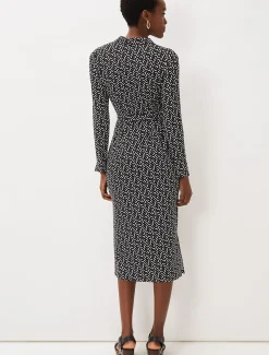 Dresses^Phase Eight Teigan Abstract Print Midi Dress Black/Ivory