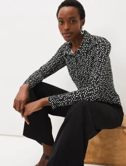 Shirts & Blouses^Phase Eight Teigan Jersey Popper Front Shirt Black/Ivory