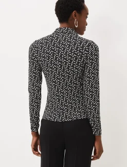 Shirts & Blouses^Phase Eight Teigan Jersey Popper Front Shirt Black/Ivory