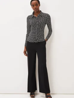 Shirts & Blouses^Phase Eight Teigan Jersey Popper Front Shirt Black/Ivory
