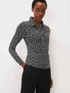 Shirts & Blouses^Phase Eight Teigan Jersey Popper Front Shirt Black/Ivory
