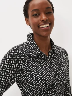 Shirts & Blouses^Phase Eight Teigan Jersey Popper Front Shirt Black/Ivory