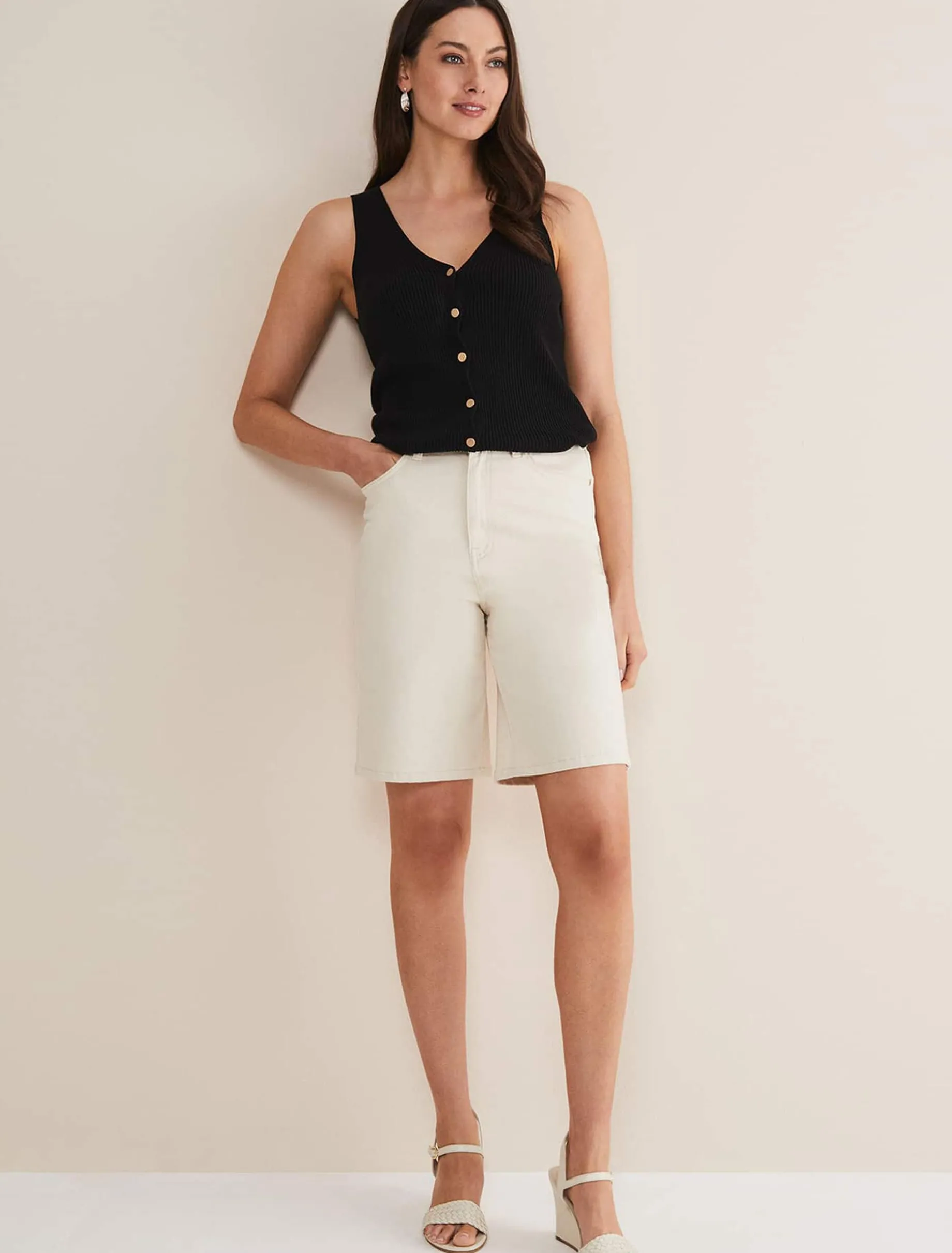 Trousers & Shorts^Phase Eight Telissa Denim Bermuda Shorts Neutral
