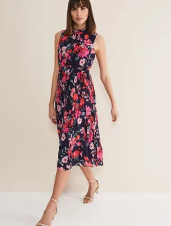 Dresses^Phase Eight Tillie Floral Pleated Midi Dress Navy/Multi