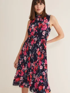 Dresses^Phase Eight Tillie Floral Pleated Midi Dress Navy/Multi