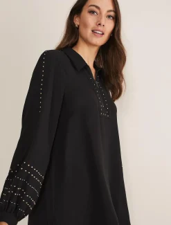 Shirts & Blouses^Phase Eight Tullulah Heatfix Sleeve Tunic Blouse Black