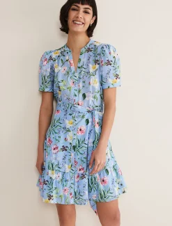 Dresses^Phase Eight Velma Cotton Floral Mini Dress Blue
