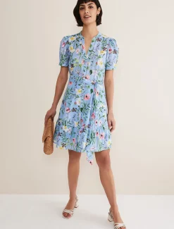 Dresses^Phase Eight Velma Cotton Floral Mini Dress Blue