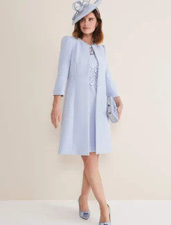 Jackets^Phase Eight Venita Bow Long Jacket Light Cornflower