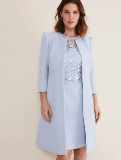 Jackets^Phase Eight Venita Bow Long Jacket Light Cornflower