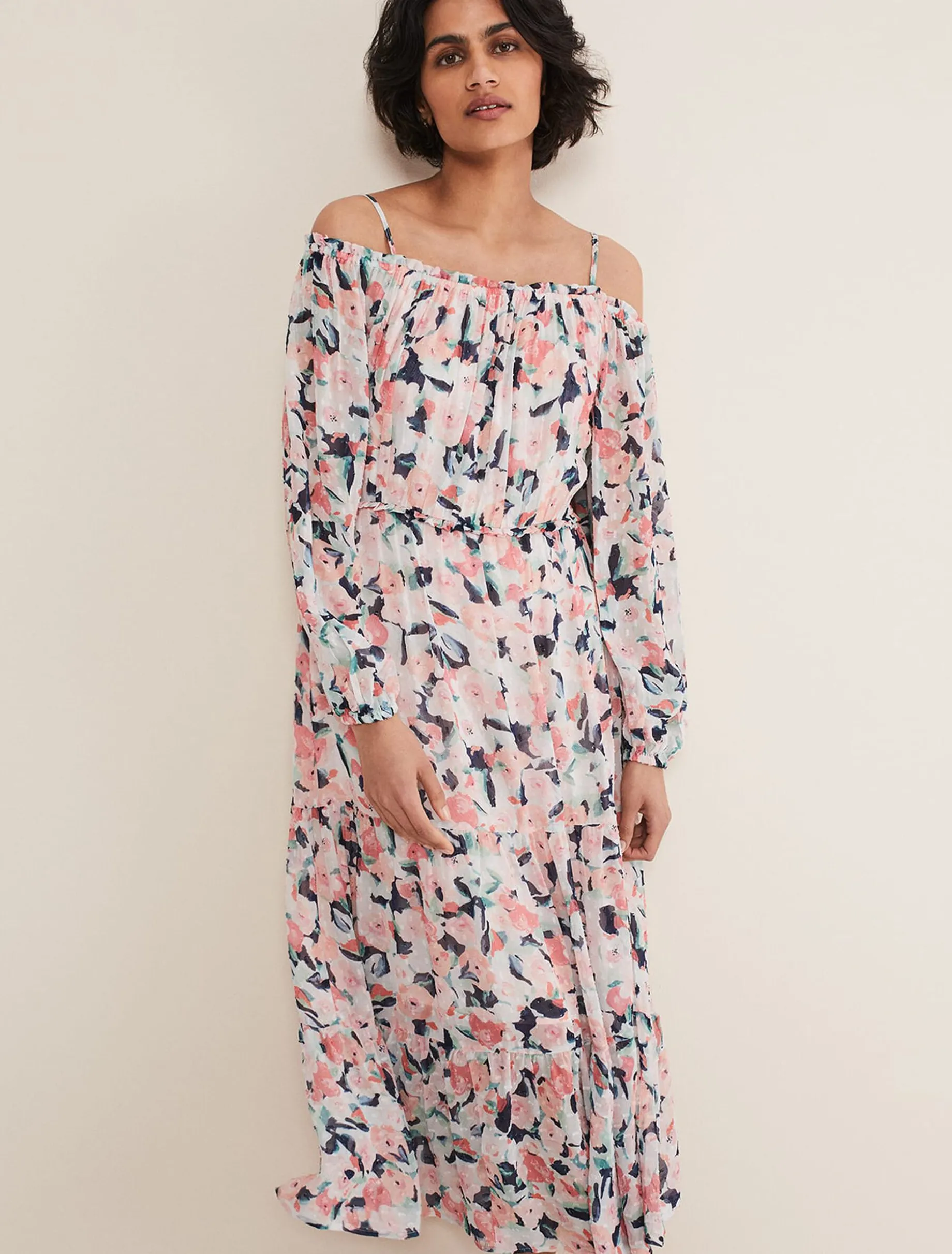 Dresses^Phase Eight Vicky Off Shoulder Printed Dress Multi-Coloured