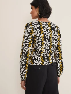 Shirts & Blouses^Phase Eight Vienna Linen Wrap Blouse Black/Multi