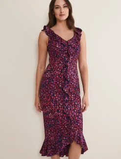 Dresses^Phase Eight Viola Ditsy Frill Dress Navy/Multi