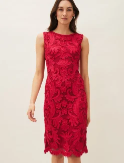 Dresses^Phase Eight Violetta Tapework Dress Raspberry