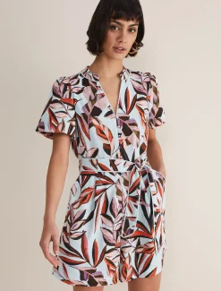 Dresses^Phase Eight Vivian Linen Print Playsuit Aqua/Multi