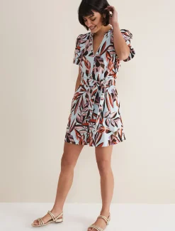 Dresses^Phase Eight Vivian Linen Print Playsuit Aqua/Multi