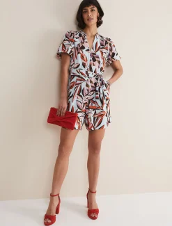 Dresses^Phase Eight Vivian Linen Print Playsuit Aqua/Multi
