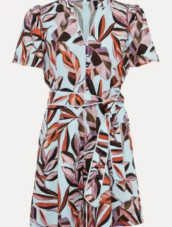 Dresses^Phase Eight Vivian Linen Print Playsuit Aqua/Multi