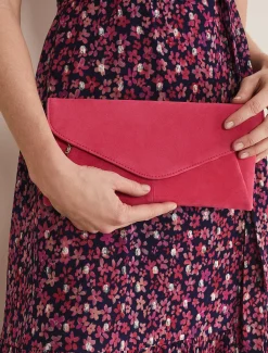 Bags^Phase Eight Wendie Suede Clutch Bag Raspberry