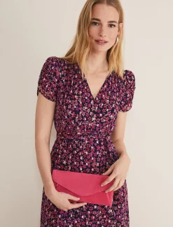 Bags^Phase Eight Wendie Suede Clutch Bag Raspberry