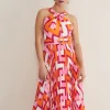 Dresses^Phase Eight Yas Pink Twisted Neck Midi Dress Pink/Orange