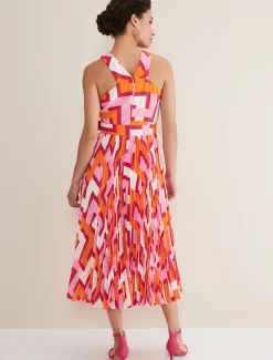 Dresses^Phase Eight Yas Pink Twisted Neck Midi Dress Pink/Orange