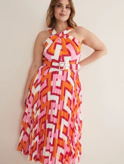 Dresses^Phase Eight Yas Pink Twisted Neck Midi Dress Pink/Orange