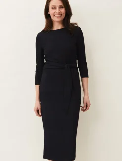 Dresses^Phase Eight Yazmina Long Sleeve Ribbed Dress Navy