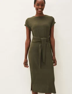 Dresses^Phase Eight Yazmina Ribbed Jersey Midi Dress Khaki