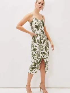 Dresses^Phase Eight Yolanta Cotton Palm Print Midi Dress Ivory/Multi