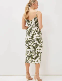 Dresses^Phase Eight Yolanta Cotton Palm Print Midi Dress Ivory/Multi