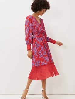 Dresses^Phase Eight Zahara Floral And Spot Print Dress Multi-Coloured