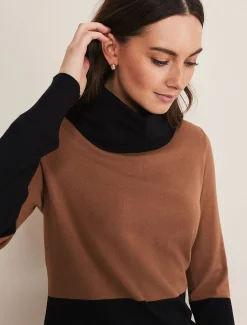 Knitwear^Phase Eight Zasha Colourblock Cowl Neck Jumper Amber/Black