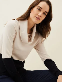 Knitwear^Phase Eight Zasha Colourblock Cowl Neck Jumper Midnight/Stone