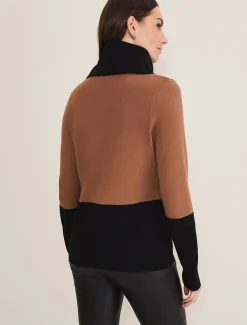 Knitwear^Phase Eight Zasha Colourblock Cowl Neck Jumper Amber/Black