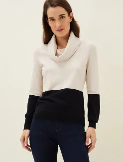 Knitwear^Phase Eight Zasha Colourblock Cowl Neck Jumper Midnight/Stone