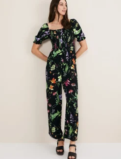 Dresses^Phase Eight Zaylah Floral Shirred Waist Jumpsuit Black
