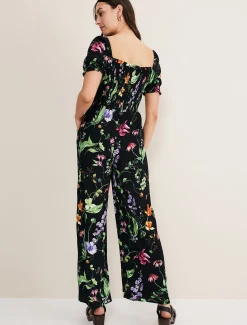 Dresses^Phase Eight Zaylah Floral Shirred Waist Jumpsuit Black