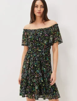 Dresses^Phase Eight Zaylah Shirred Floral Mesh Dress Black/Multi