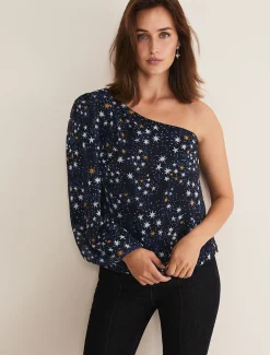 Shirts & Blouses^Phase Eight Zeba Star One Shoulder Blouse Navy