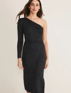 Dresses^Phase Eight Zemira One Shoulder Lurex Knitted Dress Black/Gunmetal