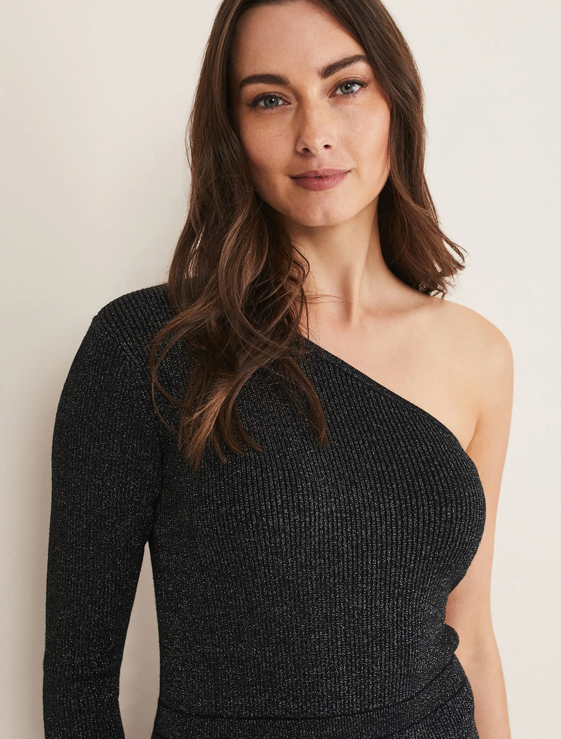 Dresses^Phase Eight Zemira One Shoulder Lurex Knitted Dress Black/Gunmetal