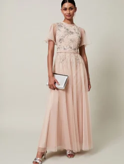 Dresses^Phase Eight Zena Beaded Tulle Maxi Dress Pale Pink/Silver