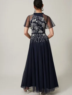 Dresses^Phase Eight Zena Beaded Tulle Maxi Dress Navy/Silver