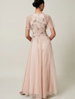 Dresses^Phase Eight Zena Beaded Tulle Maxi Dress Pale Pink/Silver