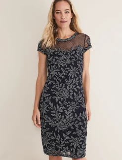 Dresses^Phase Eight Zila Tapework Dress Navy/Ivory