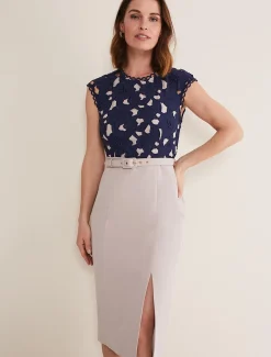 Dresses^Phase Eight Zita Lace Sleeveless Dress Latte/Navy