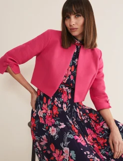 Jackets^Phase Eight Zoelle Bow Detail Jacket Neon Pink